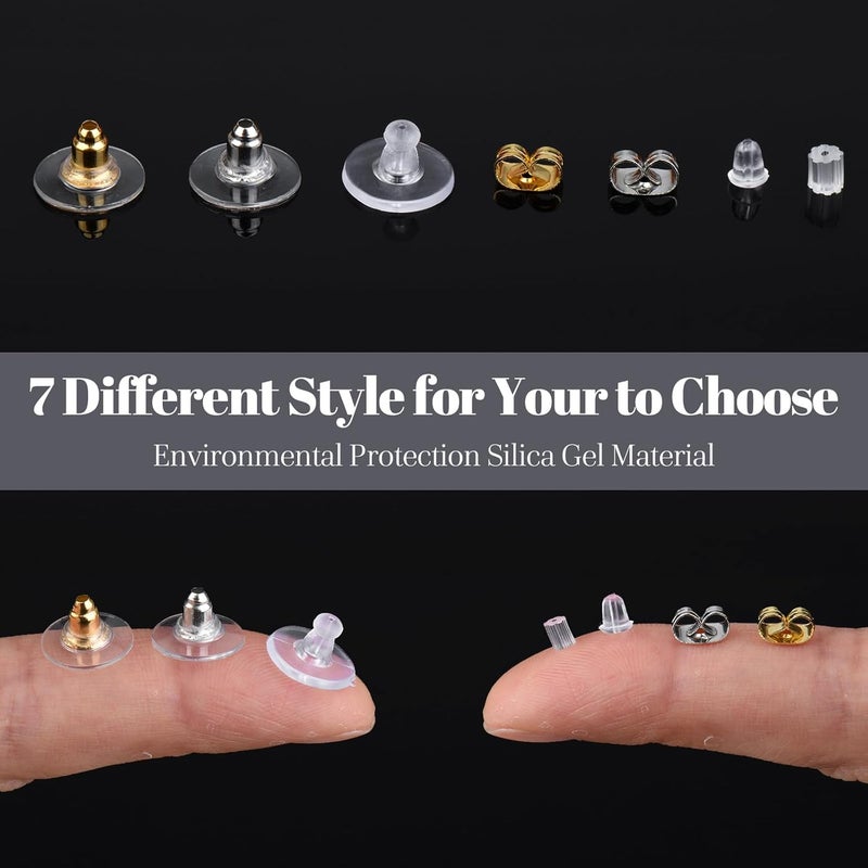 DSOMHZ 7 Styles Silicone Earring Backs Replacements for Studs/Droopy Ears/Heavy Earring,550Pcs Metal Clear Hypoallergenic Plastic Rubber Backings Clutch Stoppers for Fish Hook Studs Hoops - Image 3